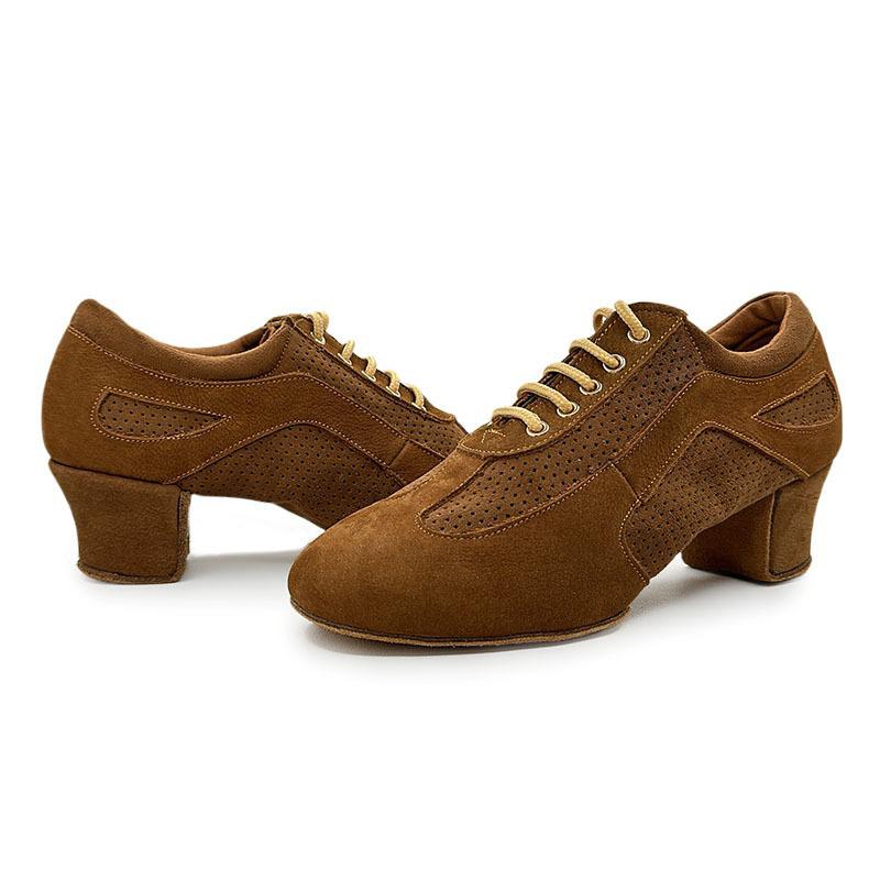 Genuine Leather Jazz Dance Shoes with Mid Heel Suede Dance Ball Standard Latin Dance Shoes for Women and Boys Sports Dancing Shoes 3.5CM
