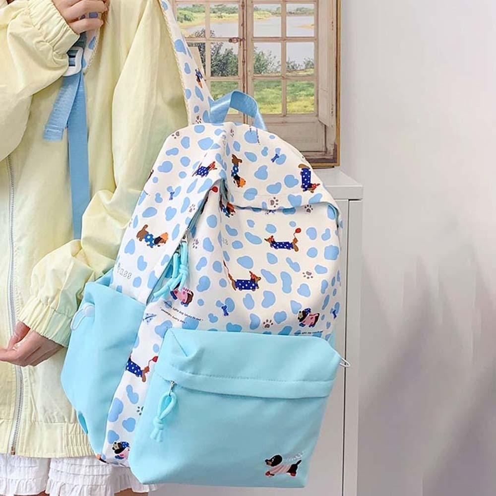 Lässige Schultasche für Studenten Kontrastfarbe Große Kapazität Rucksack Nylon Dackel Rucksack Sport