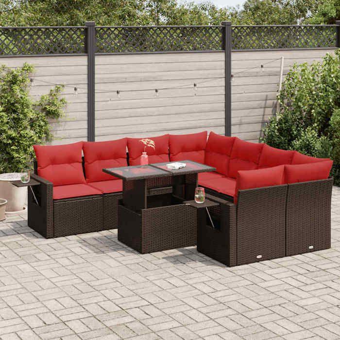 VidaXL Garden Lounge Set with Cushions 9 Pcs Brown Braided Resin Acacia 3326455