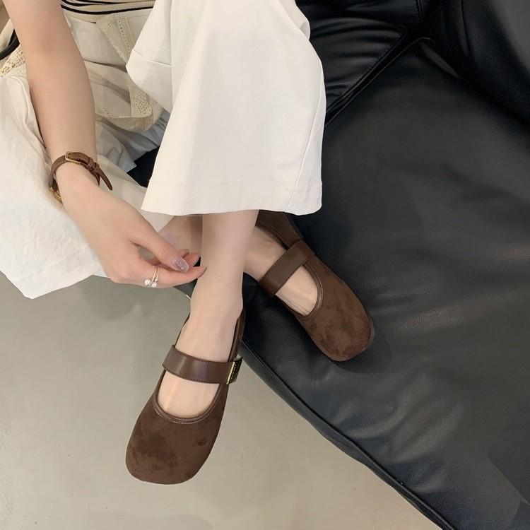 

Mary Jane shoes new temperament elegant suede metal buckle round head thin soft sole ballet shoes 35 чорний