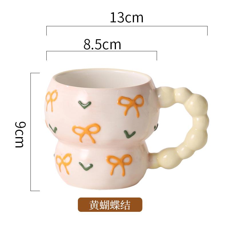 Creative Hand-Painted Relief Ceramic Cartoon Mug Breakfast Cup Milk Oat Cup Mug Cute Household Water Cup