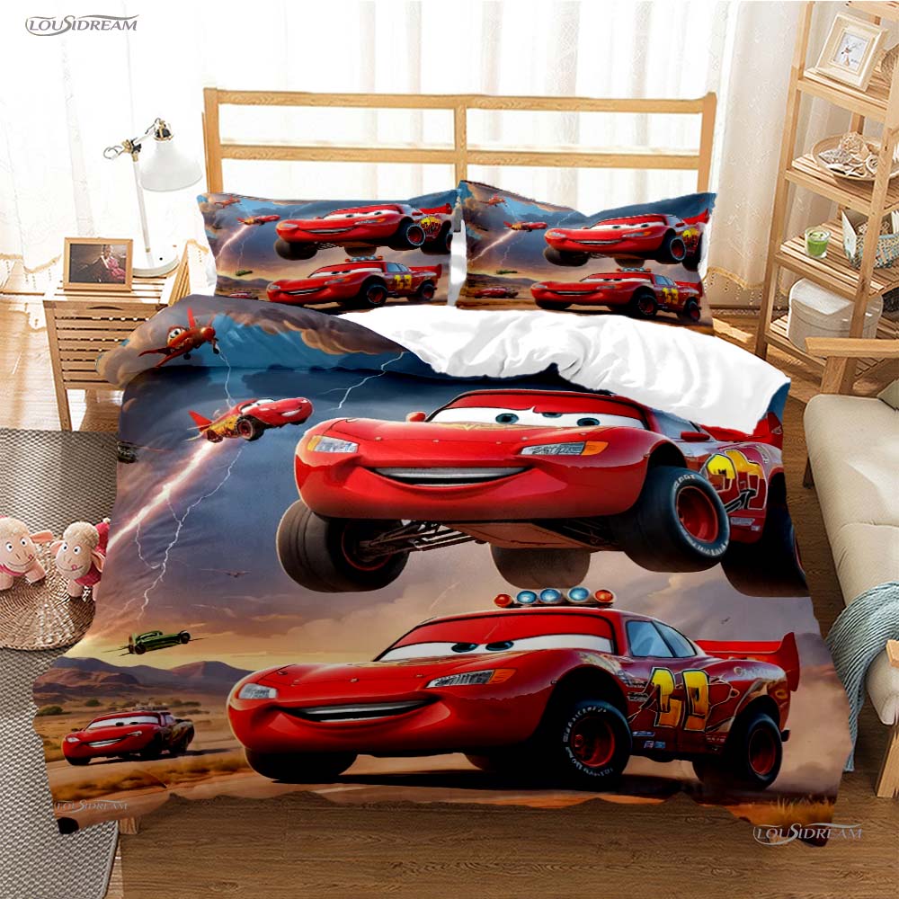 

Pixar Mcqueen Автомобіль Всесезонна Наволочка Ковдра Комплекти Постільної Білизни М яка Покривало-Ковдра та Наволочки Односпальний/Двоспальний/Євро/Королівський AU Double(180*210cm)3pcs