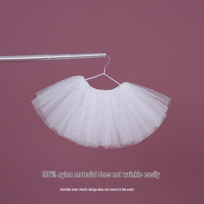 Girls' White Sequin Tutu Ballet Skirt for Dance