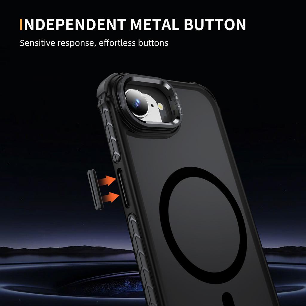 For iPhone 16e Case with Lens Kickstand Matte Phone Back Cover Compatible with MagSafe