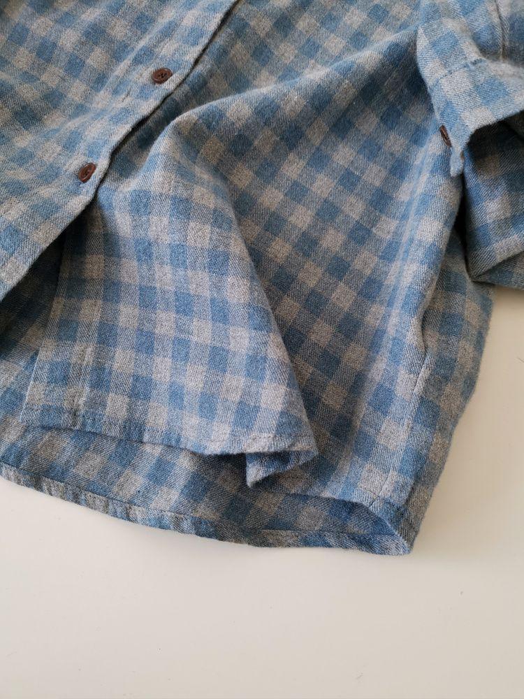 Women's Blue-Gray Plaid Brushed Shirt Jacket - Casual, Versatile Autumn/Winter Layer with High-End Feel