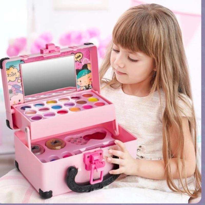 32Pcs Kids Makeup Toys Girls Real Makeup Kit Washable Non-Toxic Makeup Toy Set Retro Beauty Makeup