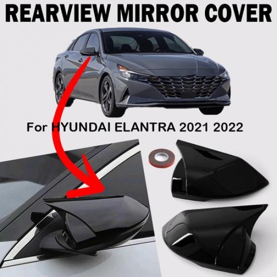 For Hyundai Elantra 2021 2022 Glossy Black Exterior Rear View Mirror Cover Pair