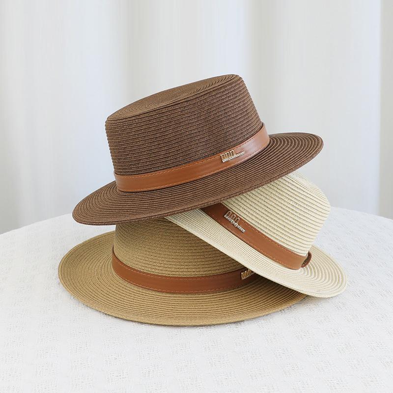 Summer Seaside Beach Travel Sunscreen Hat Women's Straw Weaving Large Brim Sunshade Hat Flat Top Straw Hat
