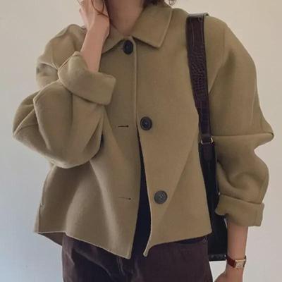 Koreanischer Chic Retro Puffärmel Wollcardigan - Damen Herbst/Winter Kurzmantel