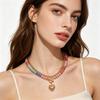 Colorful Beaded Layered Necklace Women Heart Pendant Beaded Choker Cute Boho Necklace for Girls Holiday Summer Beach