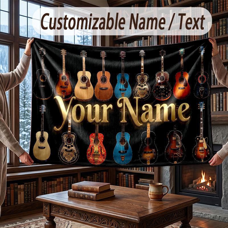 Music Theme Throw Blanket Custom Name Text Personalized Blanket Soft Cozy Blanket for Home Sofa Bed