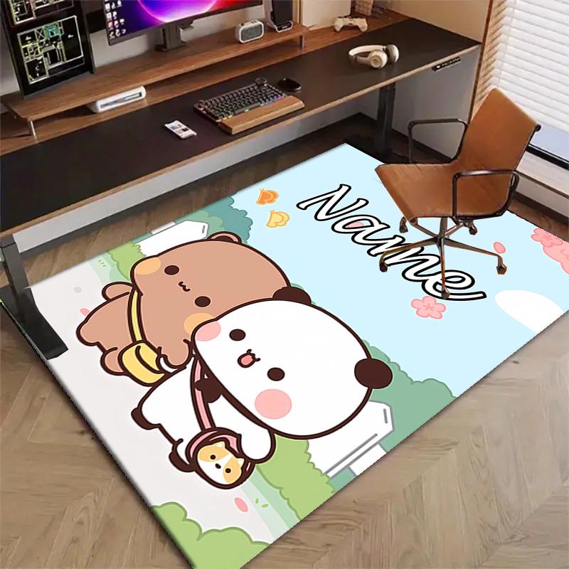 Custom Yier BuBu Bear Mat Personalized Name, Polyester Washable Indoor Entryway Rug, Gift for Christmas, Easter, Thanksgiving Day
