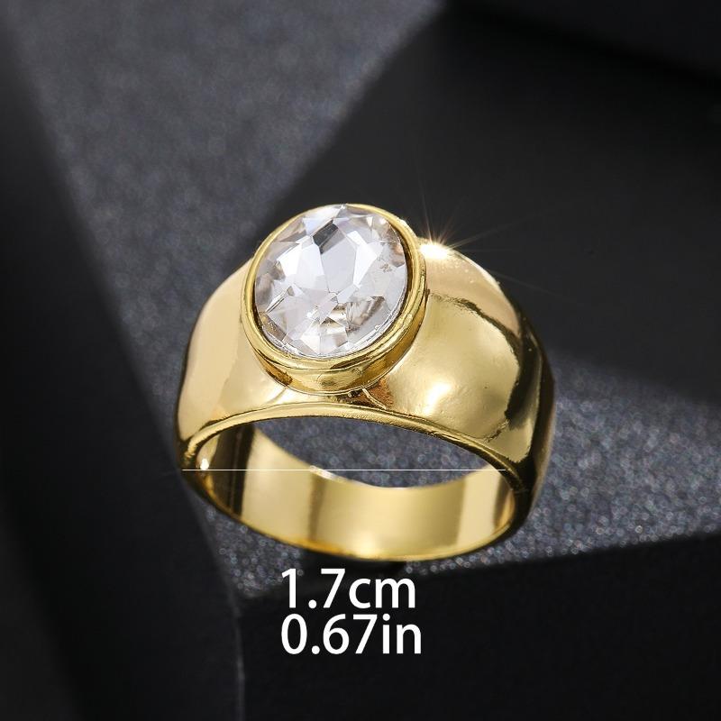 1Pc Fashion Ring, Retro, Exaggerated and Simple Design, Inlaid with Synthetic Zircon, Daily Use