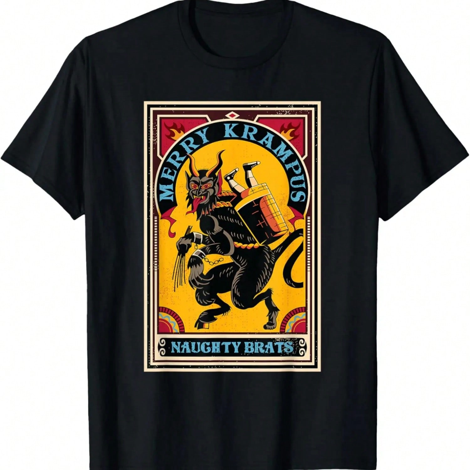 Christmas Merry Krampus Naughty Circus Poster Style T-Shirt.Jpg S разноцветный