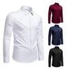 Autumn Men'S Solid Color Pleated Design Casual Long Sleeve Shirt Men'S Loose Shirt