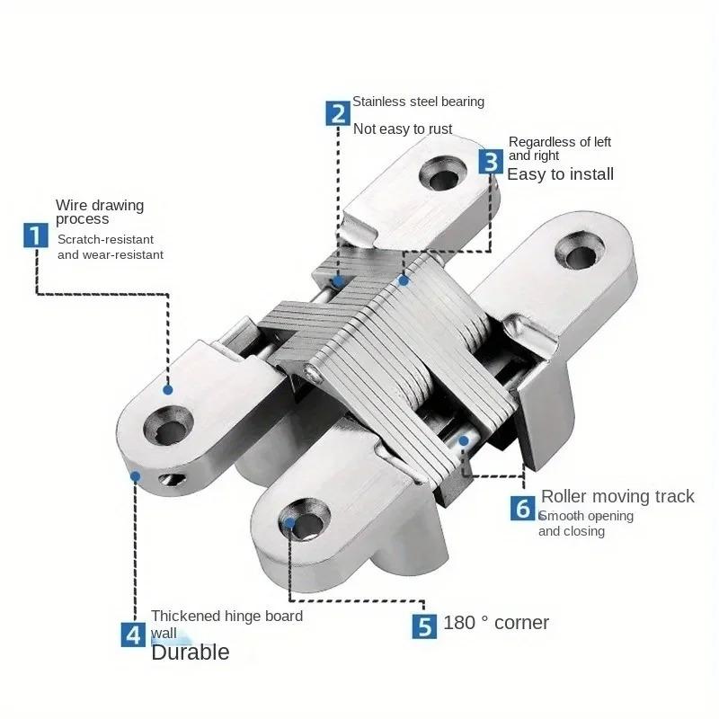 1Pc Stainless Steel Hidden Gate Hinge 180° Invisible Concealed Barrel Hinge for Wooden Box & Heavy Duty Built-in Door