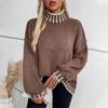 Women Oversized Turtleneck Sweater Loose Lantern Sleeve Ribbed Knit Pullover Casual Long Sleeve Top for Fall Fashion