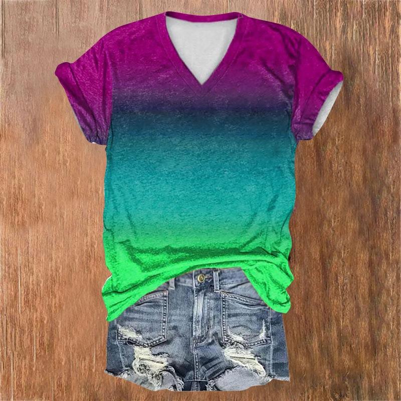 

Летняя женская футболка с V-образным вырезом и коротким рукавом, 3D цветная футболка, цифровая печать, топ с коротким рукавом L