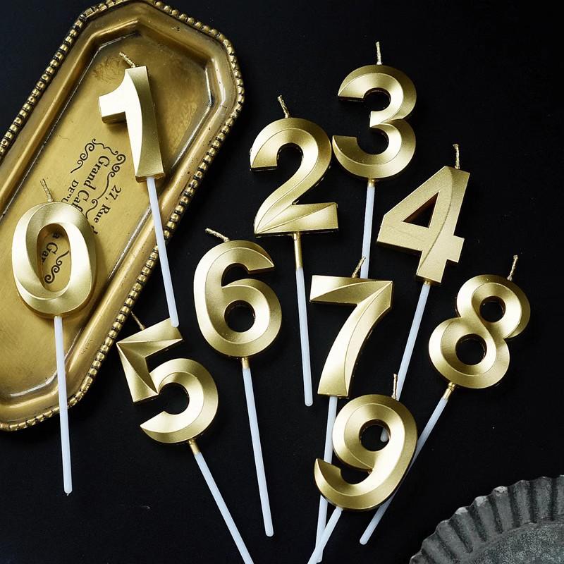 1pc-Birthday Candle Golden Number 0-9 Smoke Free Birthday Cake Insert Party Candle Decoration Anniversary Cake