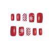 24pcs Glossy Medium Square Fake Nails, Christmas Press On Nails With Red White Stripe And Snowflake Design, Full Coverage False Nails For Women Girls