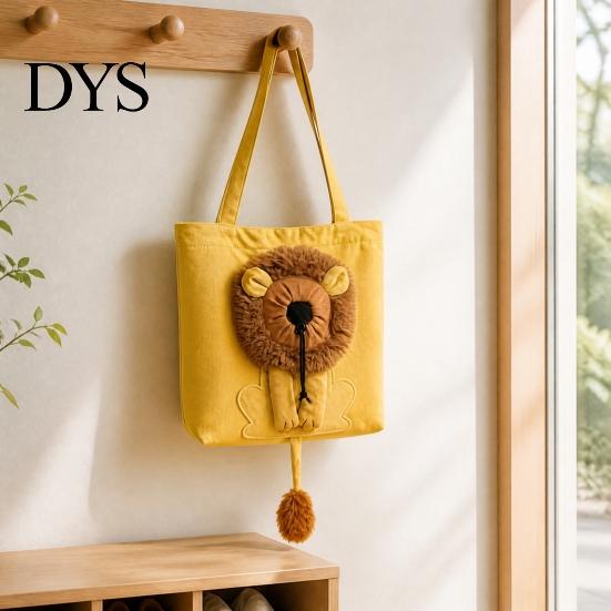 Cat Carrier for Vet Visits Canvas Purse, Plush Lion Pet Tote with Head Breathable Purse Hole, Safety Buckle, Foldable Shoulder Bag Carrying Cats Small