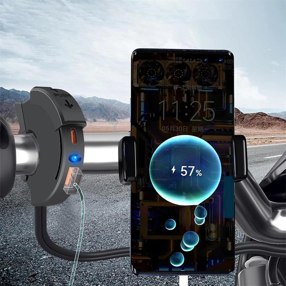 Motorcycle Dual USB Phone GPS Fast Charger Adapter Handlebar Mounting Charging