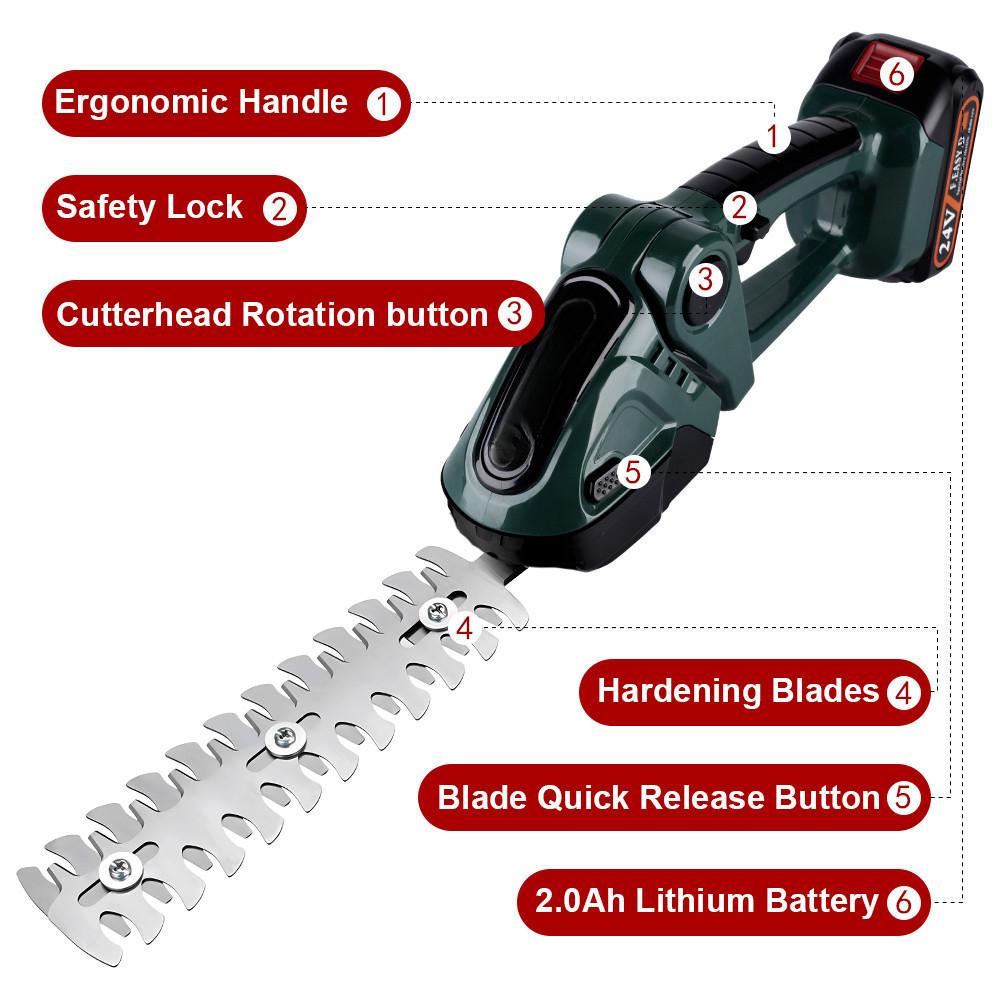 2 IN 1 20000RPM 24V Cordless Rechargeable Household Shrub Weeding Pruning Lawn Mower Handheld Electric Hedge Trimmer Garden Tool