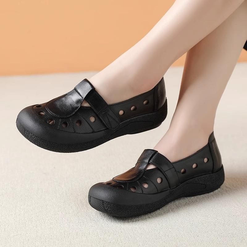 Fashion GKTINOO 2025 Genuine Leather Shoes Hollow Out Women Ballet Flats Summer Women's Solid Soft Bottom Shoes Woman Slip On Loafers
