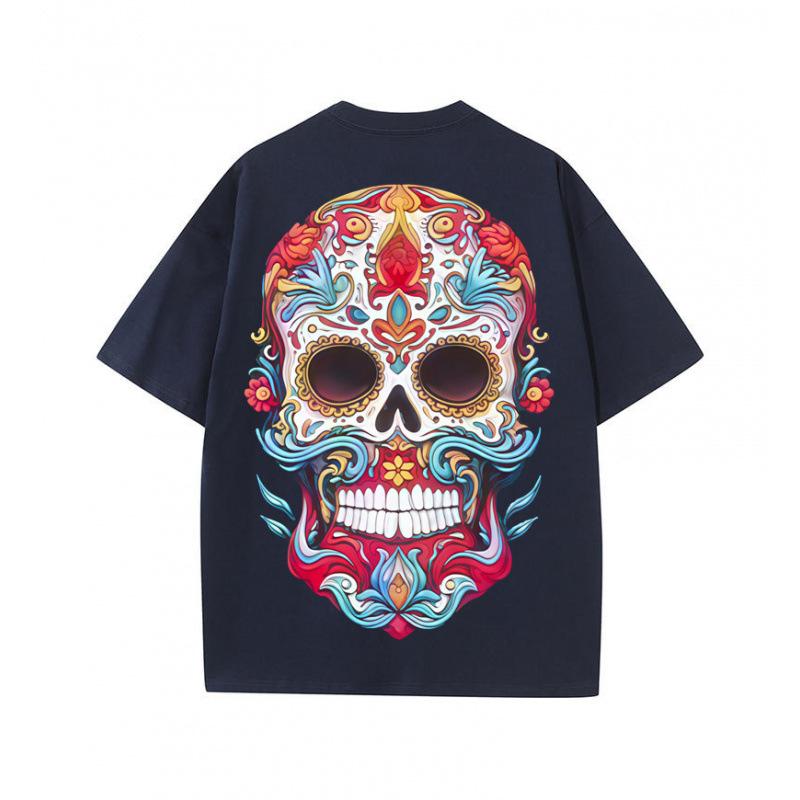 Summer new loose T-shirt skull print 230g pure cotton street tide brand short sleeve