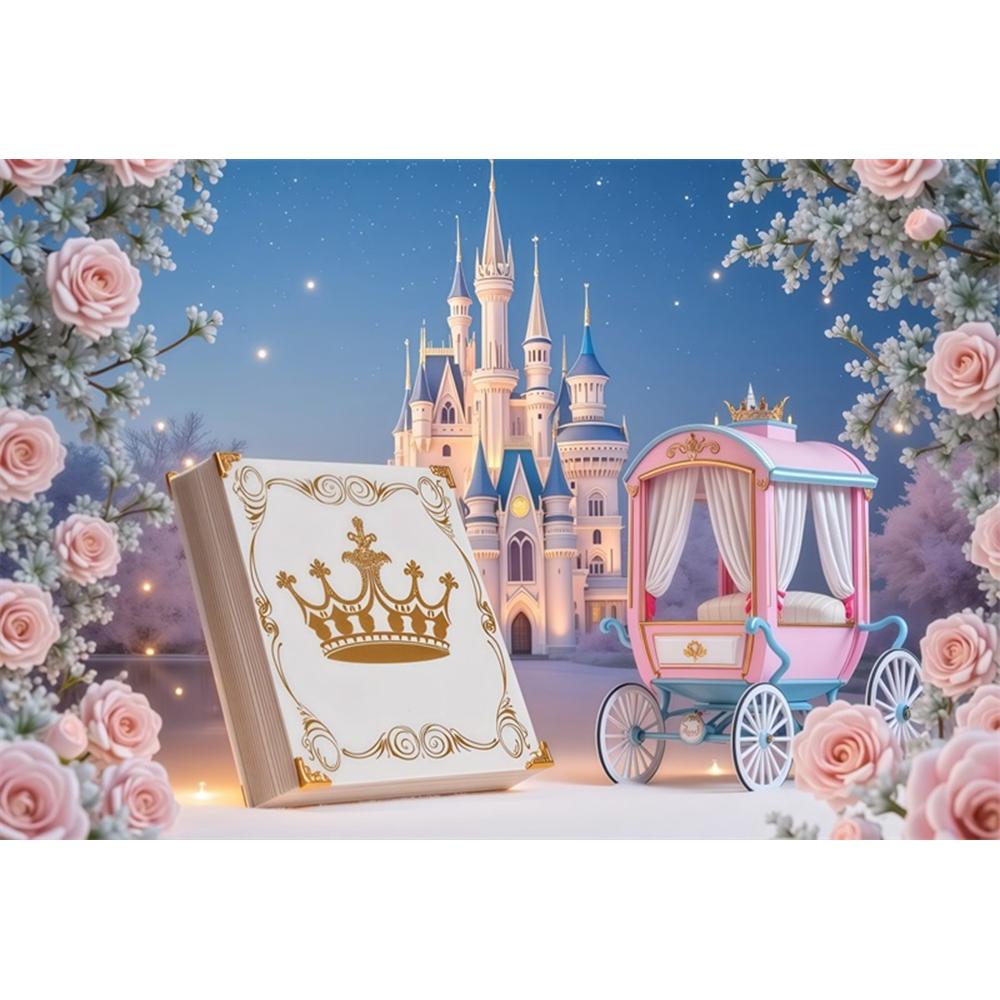 Dreamy Castle Photography Background Pink Balloon Curtain Flower Carriage Girl Birthday Bride Wedding Party Decor Photo Backdrop