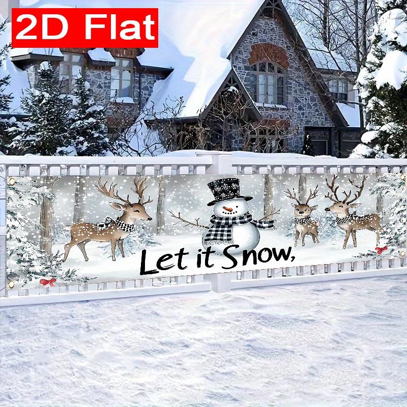Let It Snow Snowman Banner, Winter Holiday Celebration Design, Polyester Outdoor Garden Porch Fence Wall Christmas New Year Party Decoration