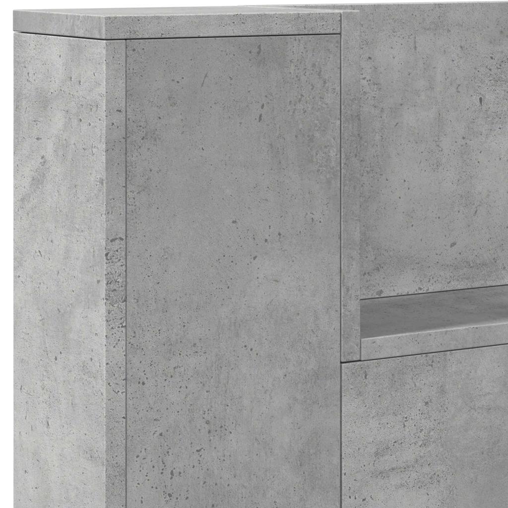 LED Headboard with Storage Space Concrete Grey Wood Based Material