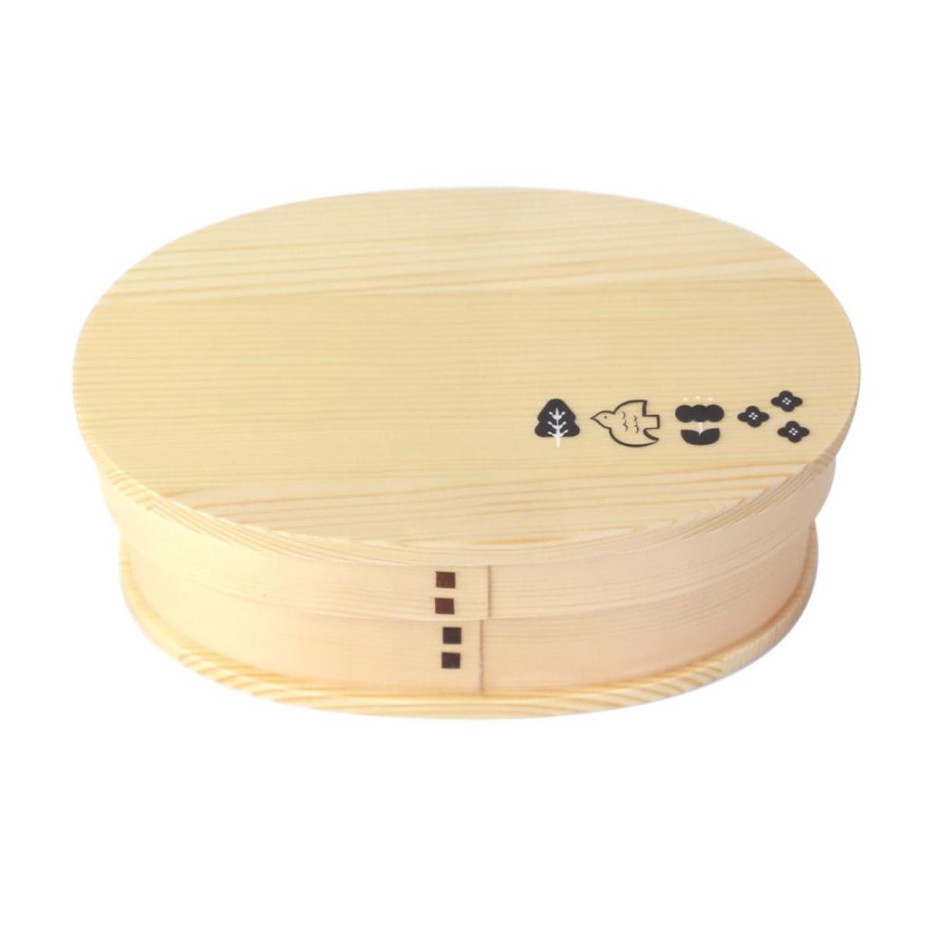 Bentwood Bento Unfinished Oval Single Featuring Bird and Flower Made of Cedar A Cute and Stylish Lunch Box with a Suitable for and Box, Wood,