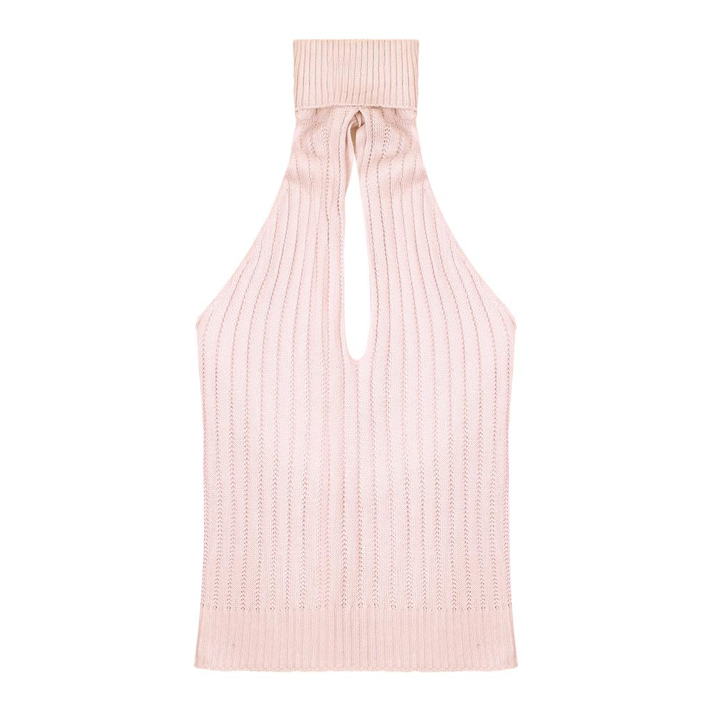 Womens Backless Ribbed Knit Dress Keyhole Lace-Up Mini Clubwear Turtleneck Nightwear