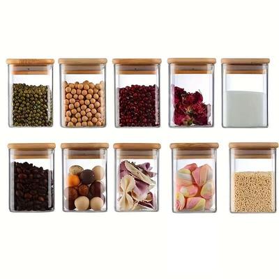 YEGGE 10-Piece Square Bamboo Lid Glass Storage Jar Set