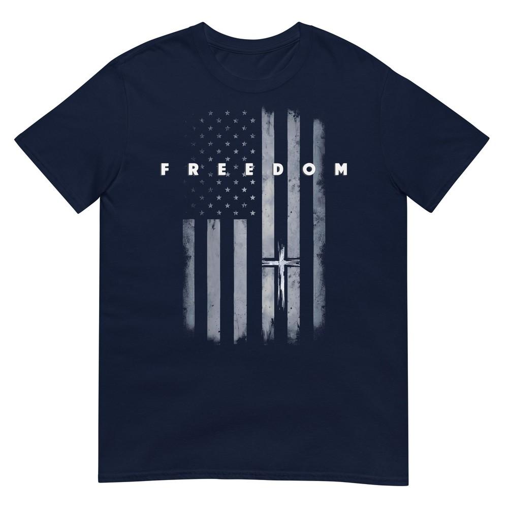 Grunge American Flag And Cross Faith Family Freedom TShirt S