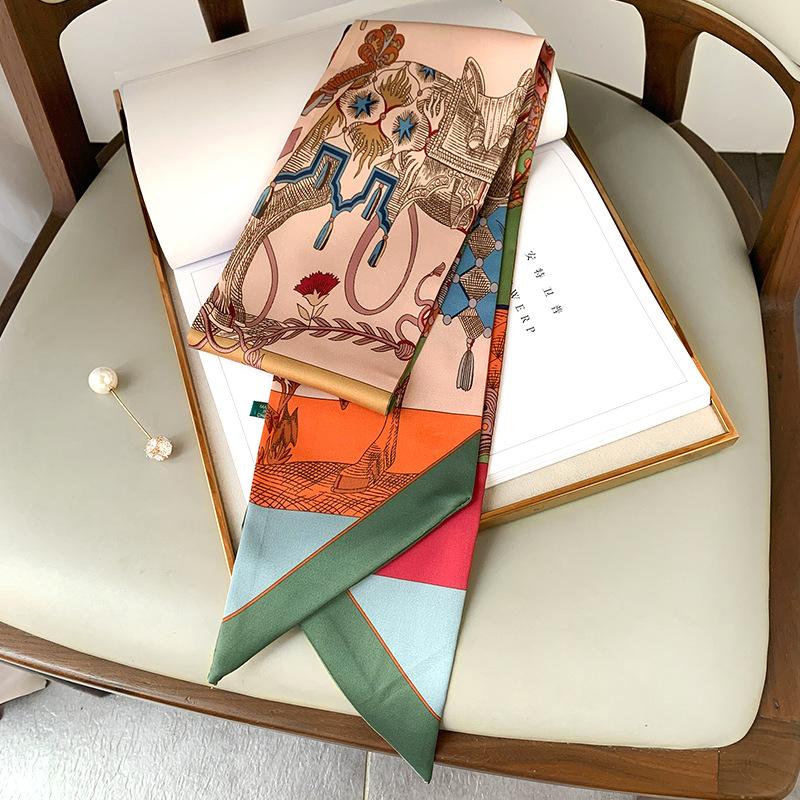 Bufanda Retro Delgada y Estrecha de Seda Simulada Bufanda de Punta Decorativa para Mujer Atar Bolso Cinturón para el Cabello Cinta Bufanda