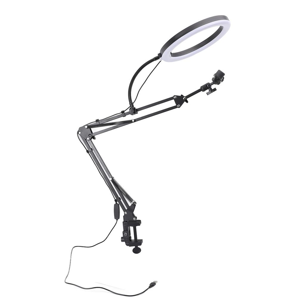 26cm Ring Light Overhead Phone Mount 5cm Maximum Clamp Thickness Desk Ring Light with Clamp for Make