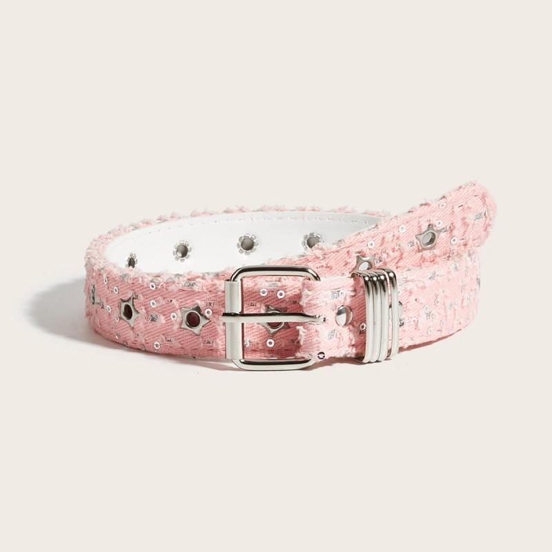 Punk Style Star Embellished Double Row Buckle Belt Jeans Canvas Waistband With Metal Pin 2.8cm Wide