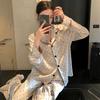High-Value Ice Silk Thin Pajamas Women'S Spring Black Polka Dot Long-Sleeved Suit Fashionable Loungewear Can Be Worn Outside