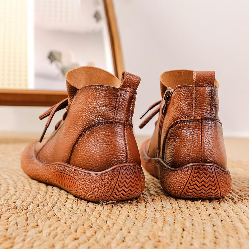 Høykvalitets dameboots ekte skinnboots vanntette dameankelstøvletter mote snøring plattform dame brune ankelstøvletter