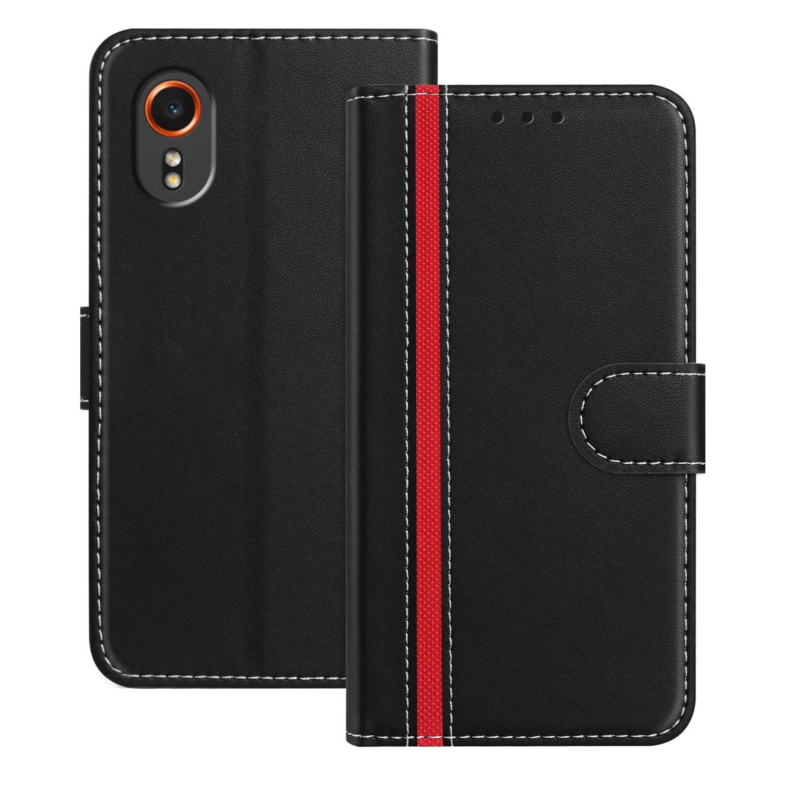 

For Samsung Galaxy Xcover7 Phone Cases Wallet Stand Color Splicing Leather Cover with Magnetic Clasp Black