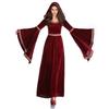 Medieval Vampire Witch Hooded Wine Red Dress Cosplay Halloween Costume Carnival