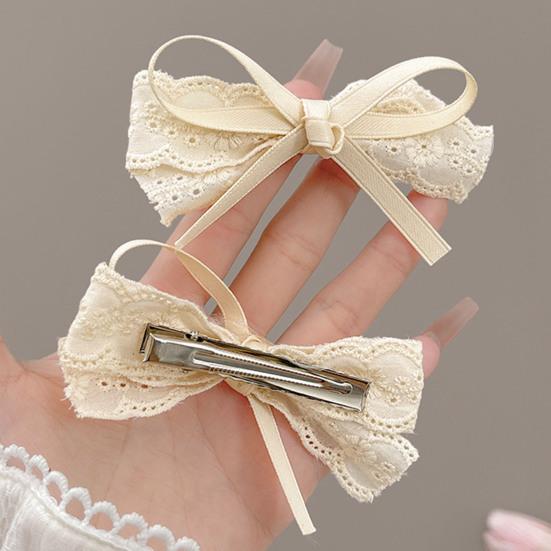 2 szt. Spinki do włosów dla dziewczynek Bezszkodliwe Zaokrąglone Klipsy z Miękką Koronką Wstążką Satynową Kok Dekoracja Narzędzie do Stylizacji Grzywki Akcesoria do Włosów