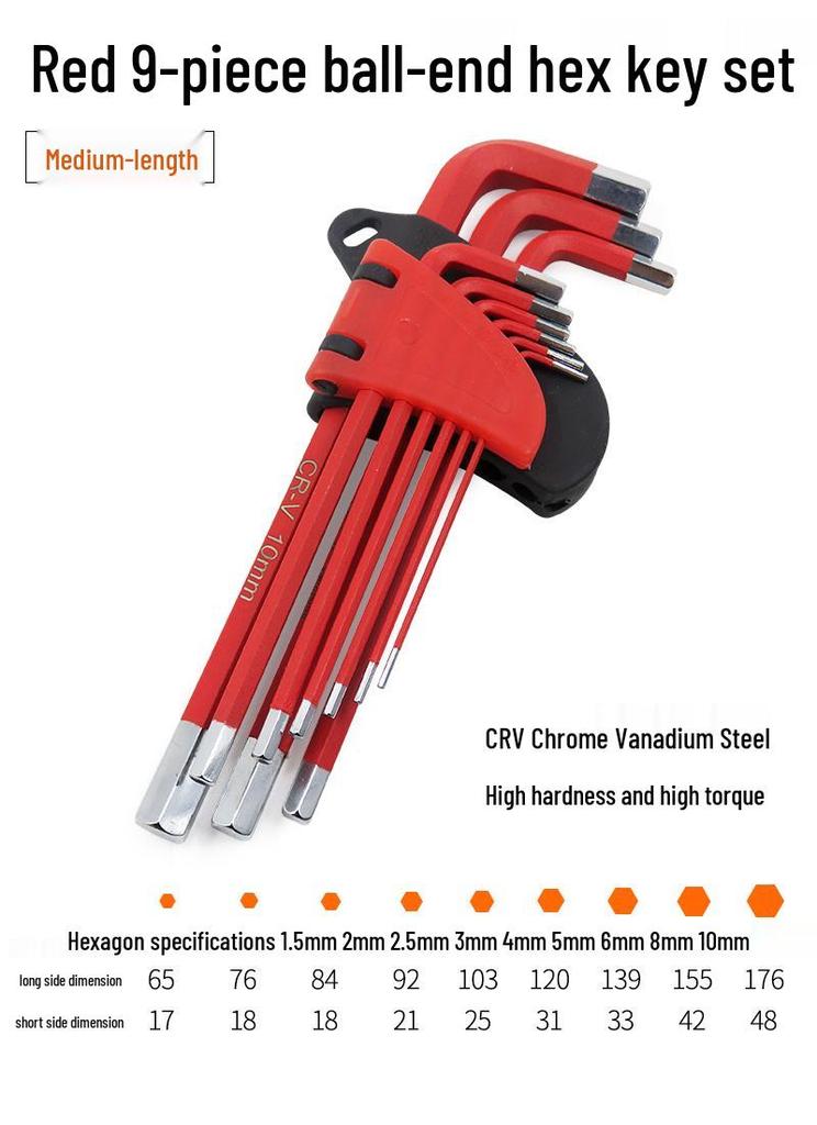 Industrial Color Hex Wrench Set: Chrome Vanadium Ball Head, Torx, Phillips, Star, Medium-Long, Foldable, Multi-Purpose.