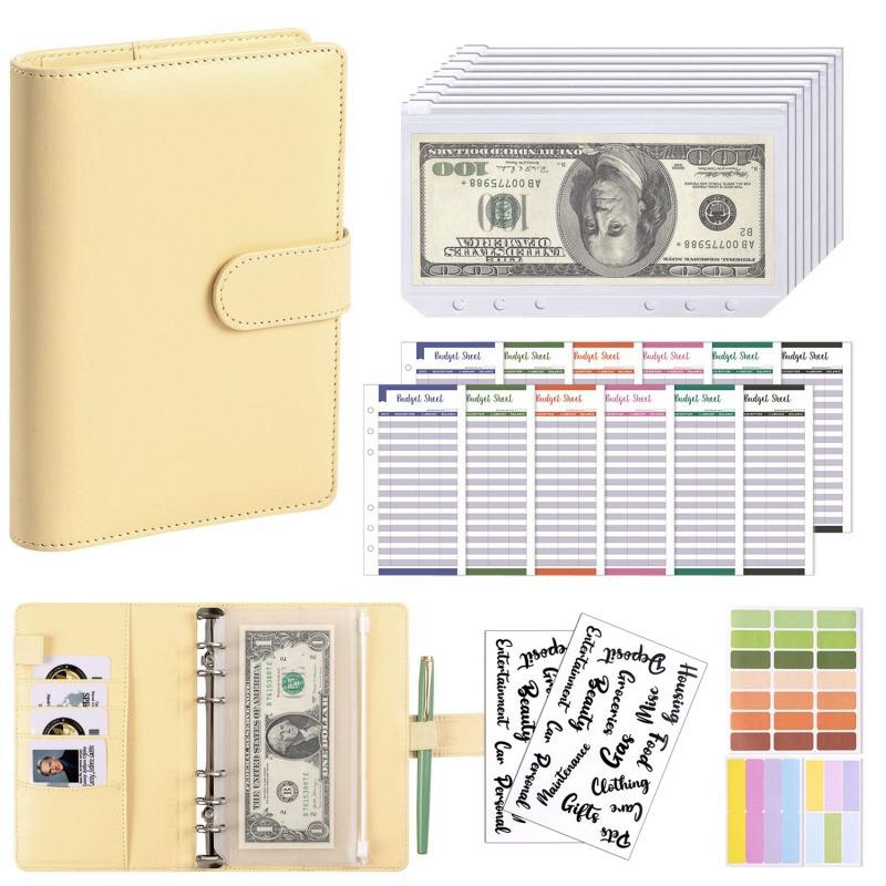 Loose Leaf Macaron PU Leather Notebook, Cash Storage And Accounting Book, Family Finance Zipper Bag, Savings Book