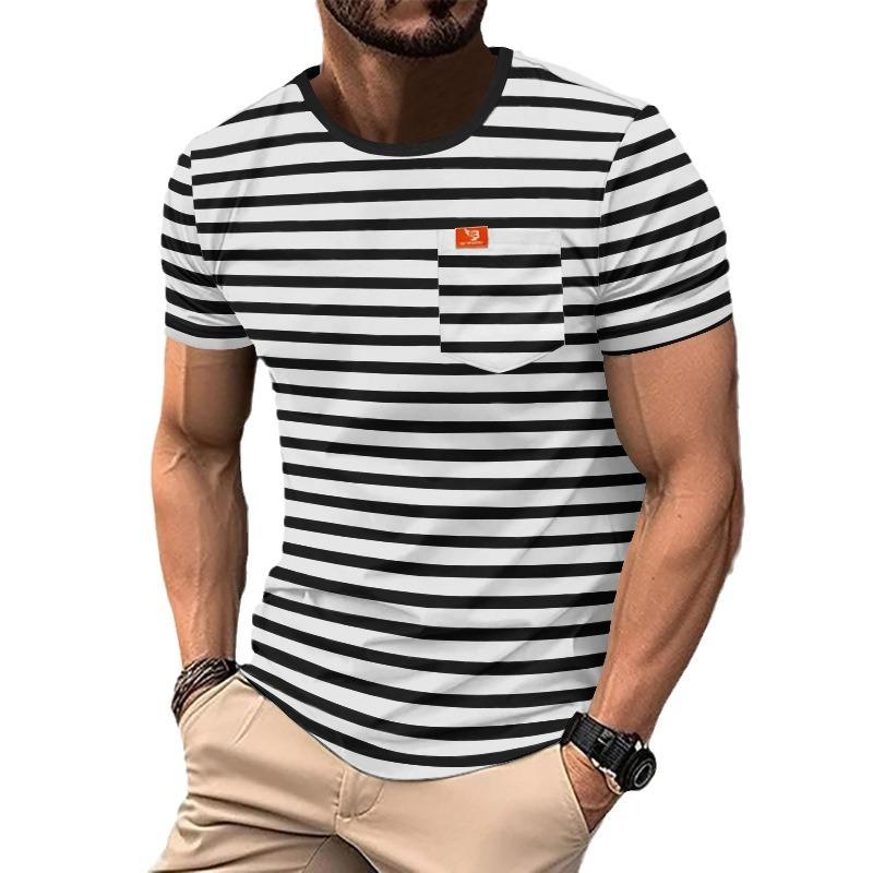Letní Pánské Krátký Rukáv Módní Ležérní Pruhovaný Top Pánské Kulatý Výstřih Tričko Skladem Business Casual