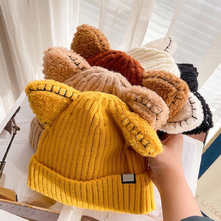 Kawaii for Cat Ears Hats Cute Cap Solid Color Hat Wool Knit Hat Earprotect All-m