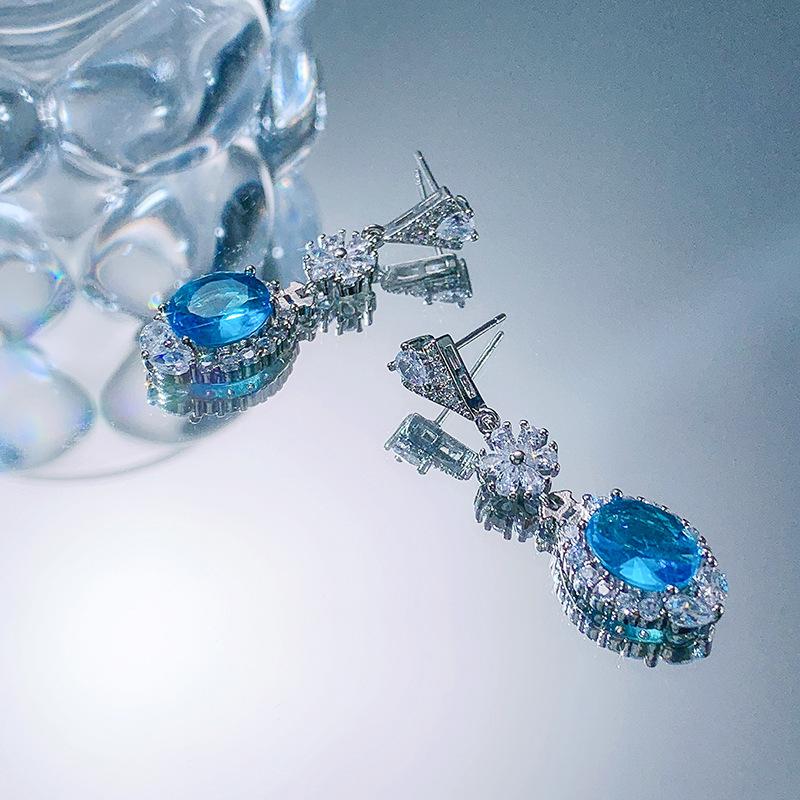 London Blue Swiss Blue Topaz Earrings Inlaid With Zircon Delicate Women'S Ear Jewelry