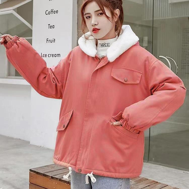 Women's Autumn/Winter Fleece-Lined Thickened Korean-Style Loose, Versatile, Casual and Stylish Lamb Wool Student Cotton Coat